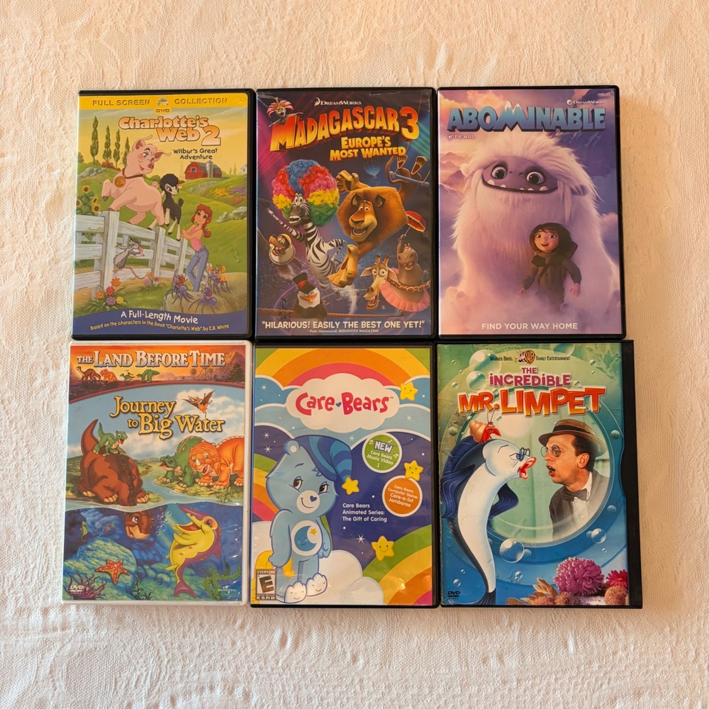Kids Family DVD Lot of 6 Madagascar 3 Abominable Land Before Time Care Bears